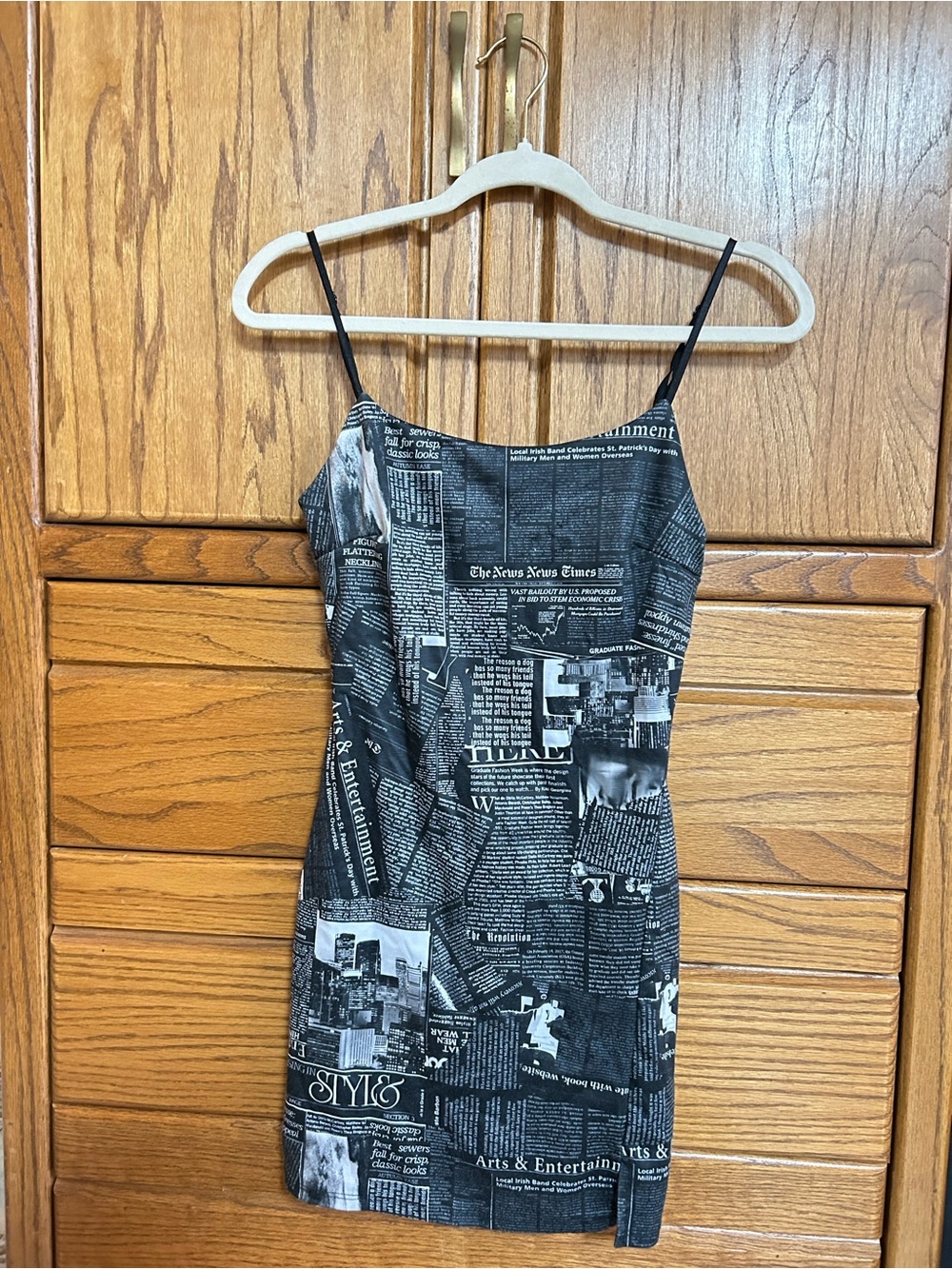 Black Newspaper-Print Slip Mini Dress